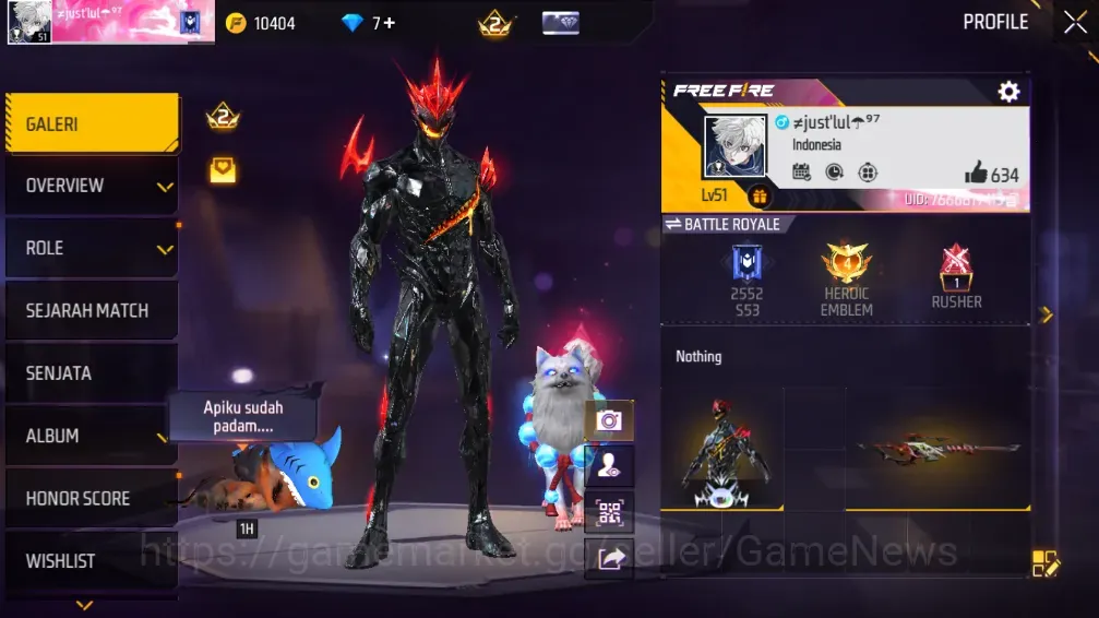 Free Fire Accounts Indonesia|Mp40 Blazing Heart,M82B Envious Desire,Etc|Dark Desire Bundle|100 Vault,36 Bundle|Log 1