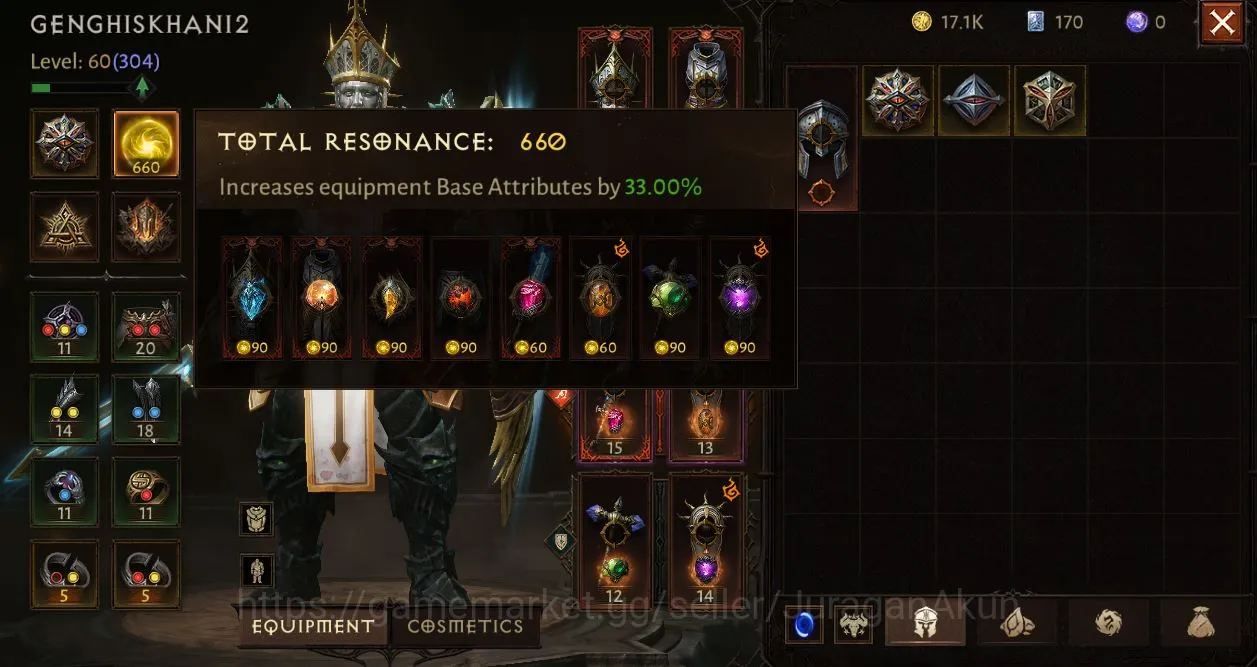 Diablo Immortal Accounts Mid-Tier SEA - Izual|Lv 60(304)|Ready Farm - Crusader 26673 CR + 660 Reso| Esessence Lvl 2 13/30 4