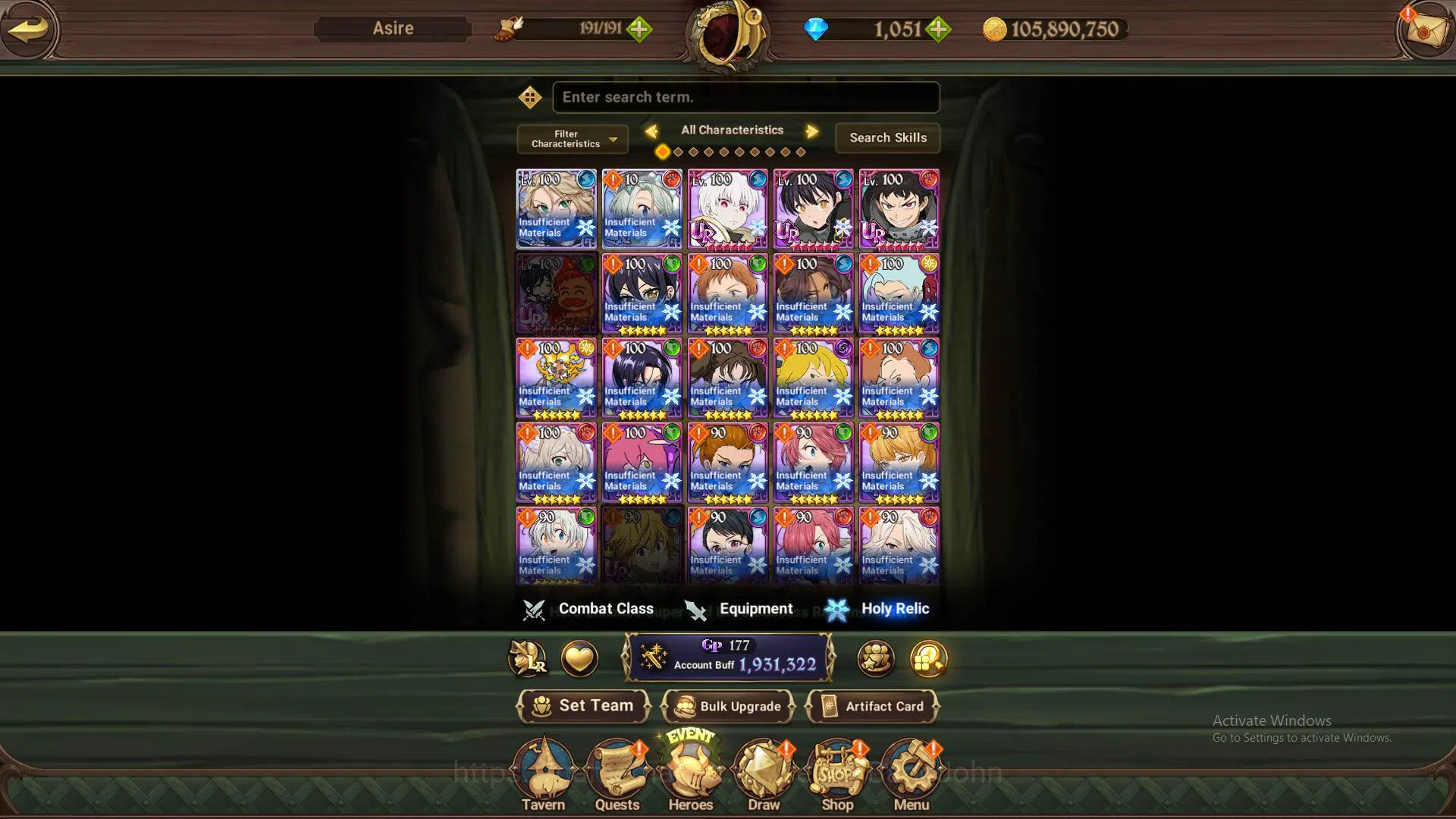 The Seven Deadly Sins: Grand Cross Accounts Others ASIA|1.9m CC|DM 1051|2LR Roxy,Elizabeth|Full collab FF|UR 11