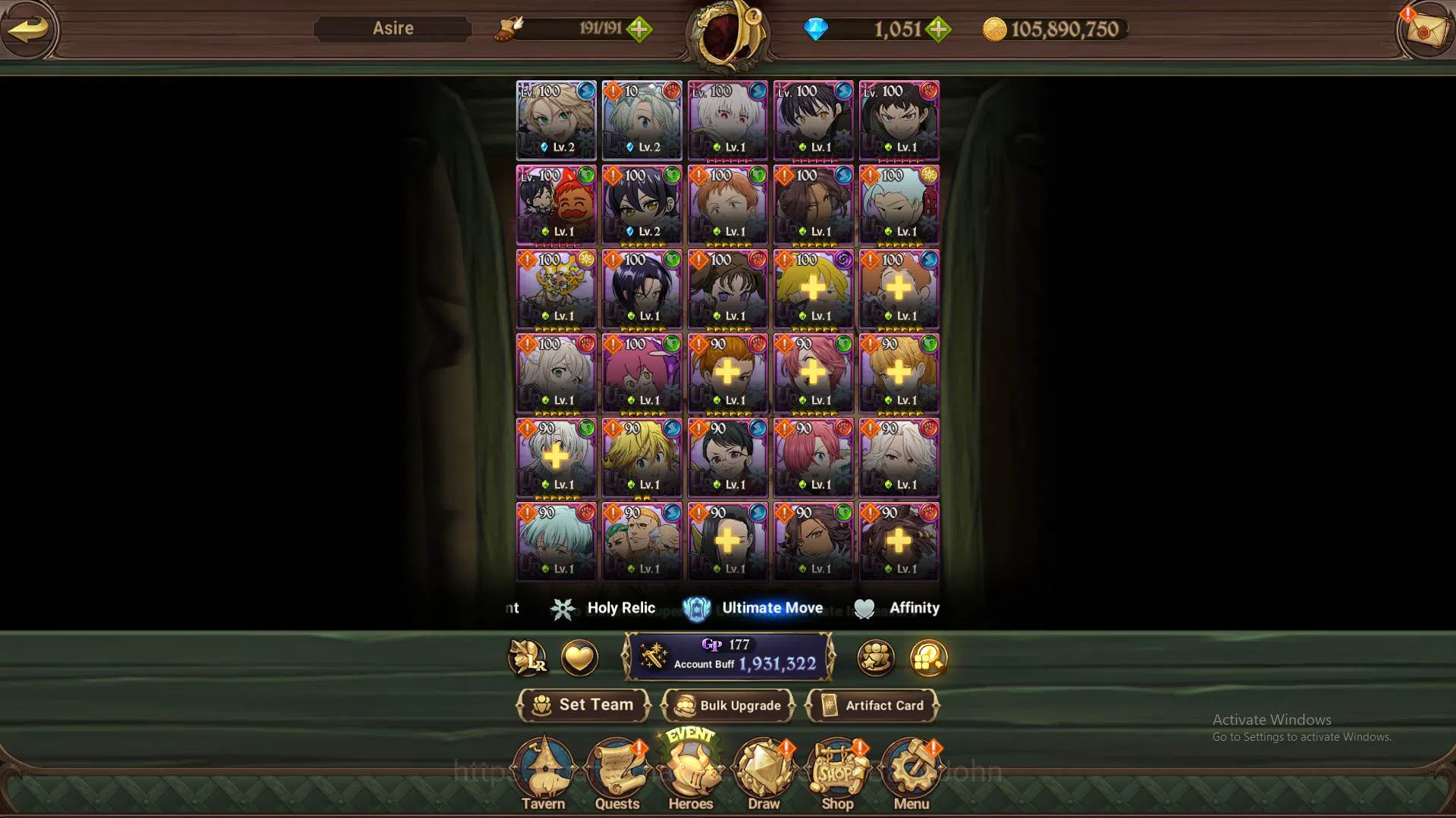 The Seven Deadly Sins: Grand Cross Accounts Others ASIA|1.9m CC|DM 1051|2LR Roxy,Elizabeth|Full collab FF|UR 12