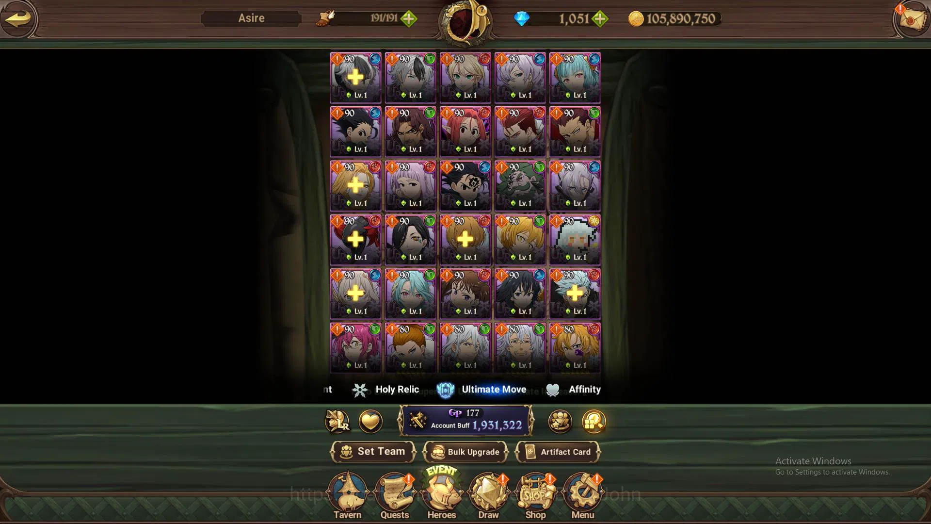 The Seven Deadly Sins: Grand Cross Accounts Others ASIA|1.9m CC|DM 1051|2LR Roxy,Elizabeth|Full collab FF|UR 13