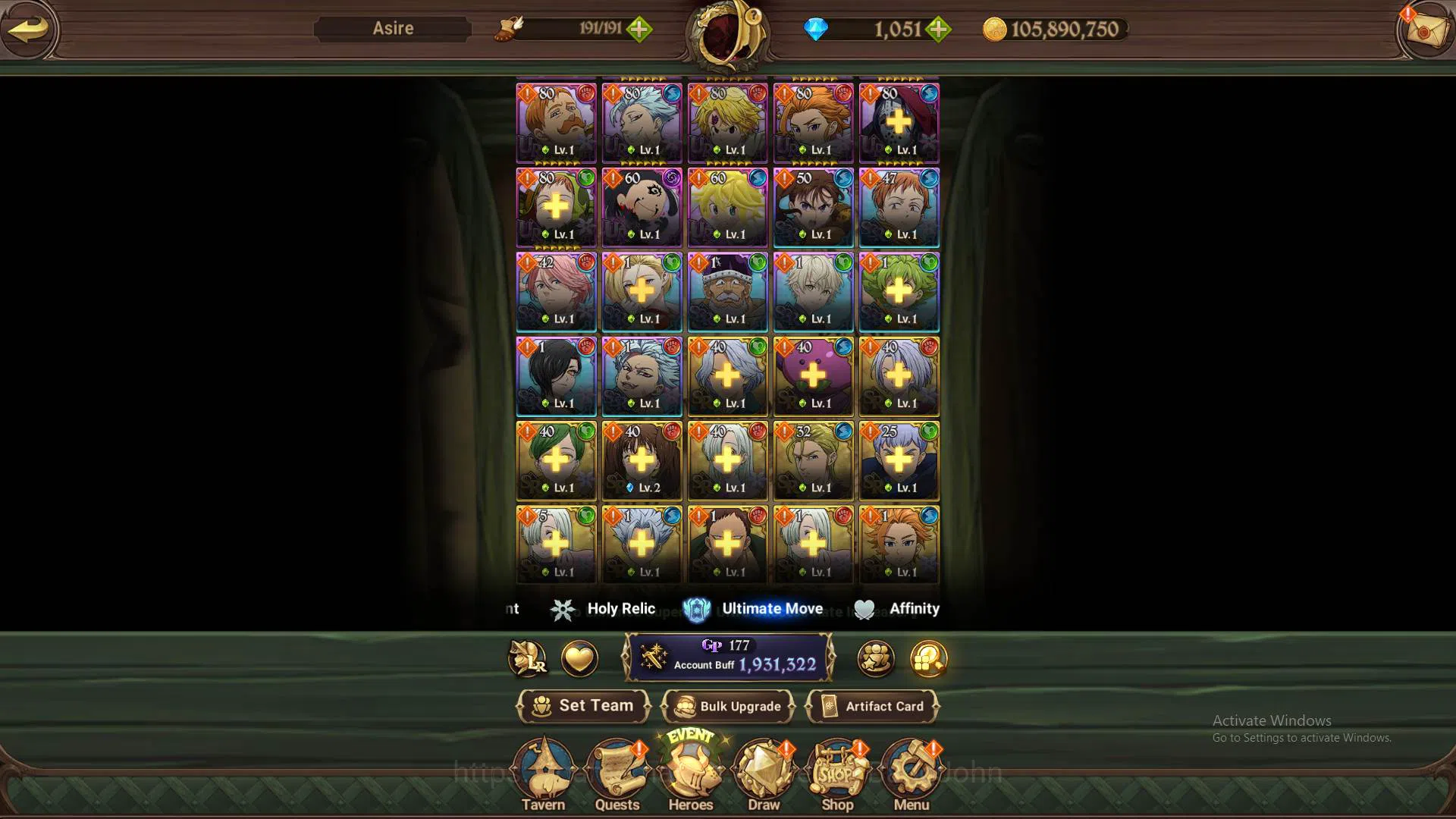 The Seven Deadly Sins: Grand Cross Accounts Others ASIA|1.9m CC|DM 1051|2LR Roxy,Elizabeth|Full collab FF|UR 14