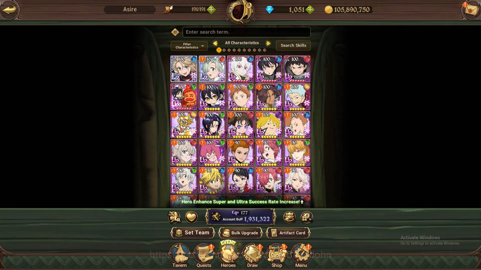 The Seven Deadly Sins: Grand Cross Accounts Others ASIA|1.9m CC|DM 1051|2LR Roxy,Elizabeth|Full collab FF|UR 9