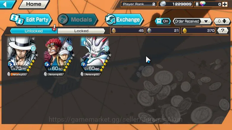 One Piece Bounty Rush Accounts Starter Global | 3 META EX |Rob Lucci,Kid&Law,Okuchi no Makami Yamato|0 RD| Rank 2 | Login 3