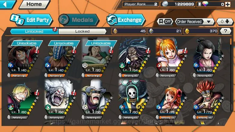 One Piece Bounty Rush Accounts Starter Global | 3 META EX |Rob Lucci,Kid&Law,Okuchi no Makami Yamato|0 RD| Rank 2 | Login 4