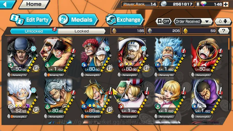 One Piece Bounty Rush Accounts Mid-Tier Global|6 META EX[Four Emperor Luffy,Sakazuki,Strongest Kaido,Kid and 4