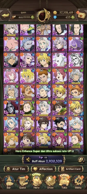The Seven Deadly Sins: Grand Cross Accounts Midgame Asia |2.9 CC| 1LR + 6UR + TOG collab + 425 Gems (Elimeli, Escanor, Mael 2