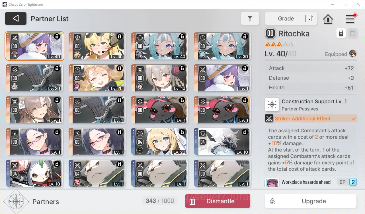 Chaos Zero Nightmare Accounts GLOBAL Lv36| 4.1k Cry| 8 SSR (Yuki,MeiLin,Renoa,Khalipe,Orlea,Luke,Magna,Kayron) + 11SR 2