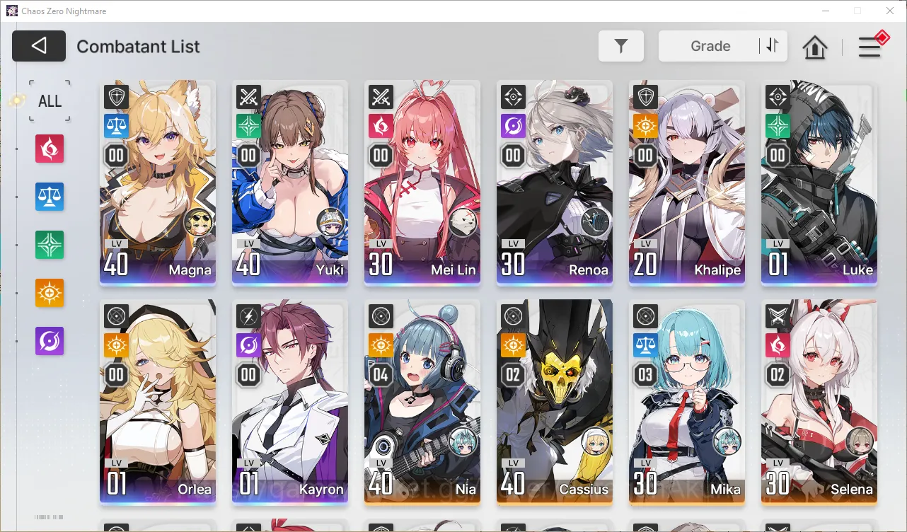 Chaos Zero Nightmare Accounts GLOBAL Lv36| 4.1k Cry| 8 SSR (Yuki,MeiLin,Renoa,Khalipe,Orlea,Luke,Magna,Kayron) + 11SR 4