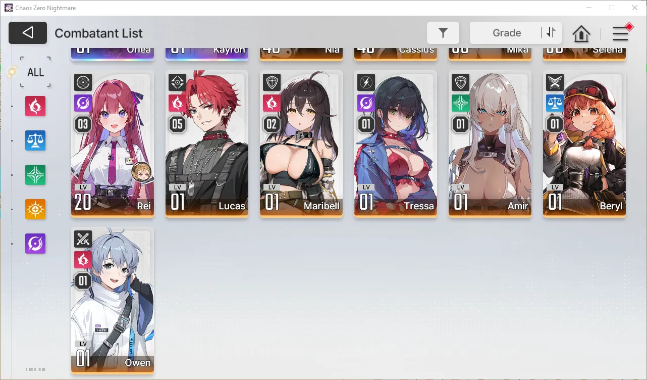 Chaos Zero Nightmare Accounts GLOBAL Lv36| 4.1k Cry| 8 SSR (Yuki,MeiLin,Renoa,Khalipe,Orlea,Luke,Magna,Kayron) + 11SR 5