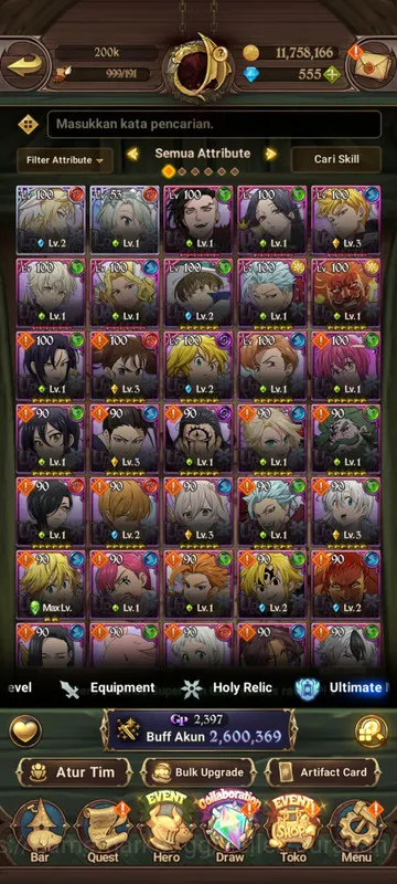 The Seven Deadly Sins: Grand Cross Accounts Midgame Asia |2,6M CC|2LR + 5UR + Collab Konosuba + 555 Gems 2