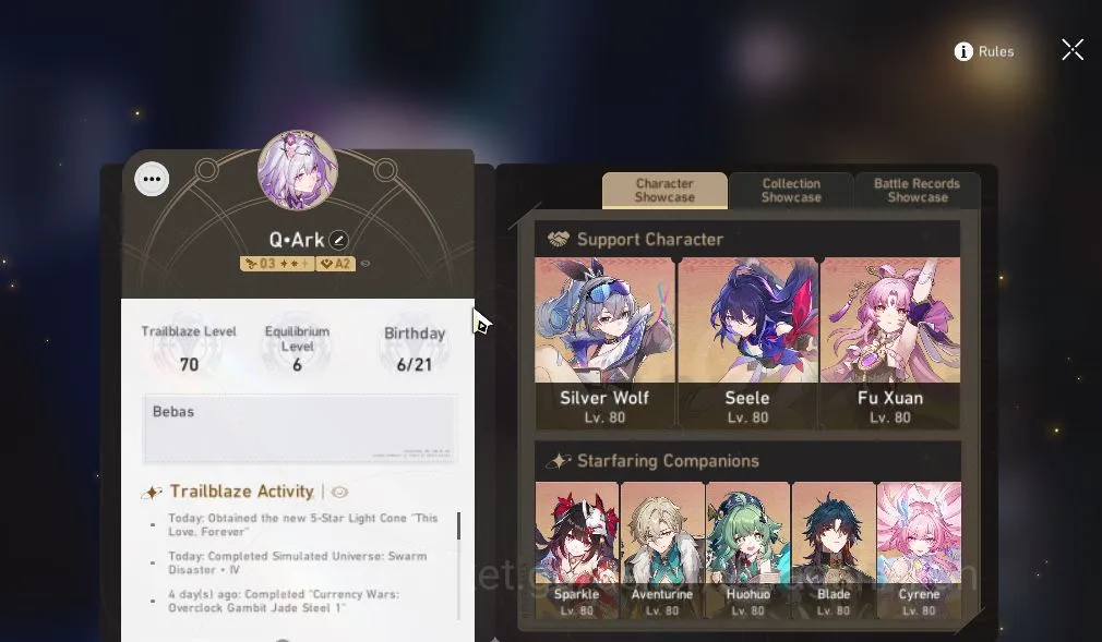 Honkai Star Rail Accounts End Game Asia|TL 70| 12 Limited |[Castorice,Cyrene]+Sign,Huohuo,Silver Wolf E2,Firefly,Etc|Mc 2