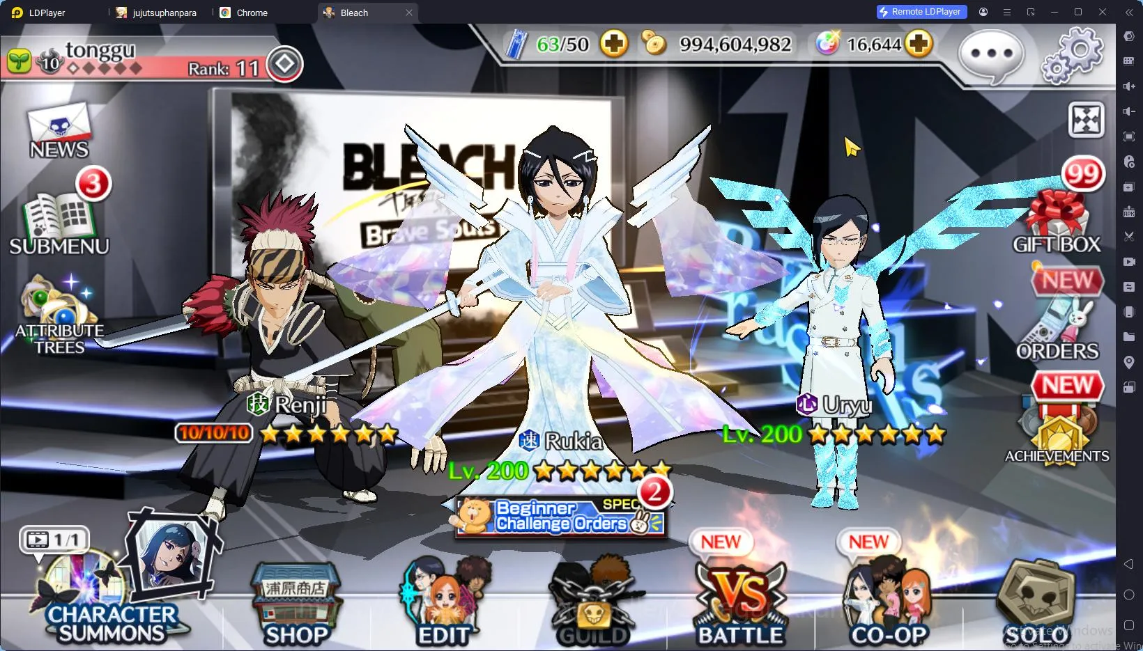 Bleach: Brave Souls Accounts Mid-Tier GLOBAL 16K Orb|6 Char 5/5(Renji TYBW25,Jushiro TYBW25,Etc) + Rukia 10th Anniv, Ichigo