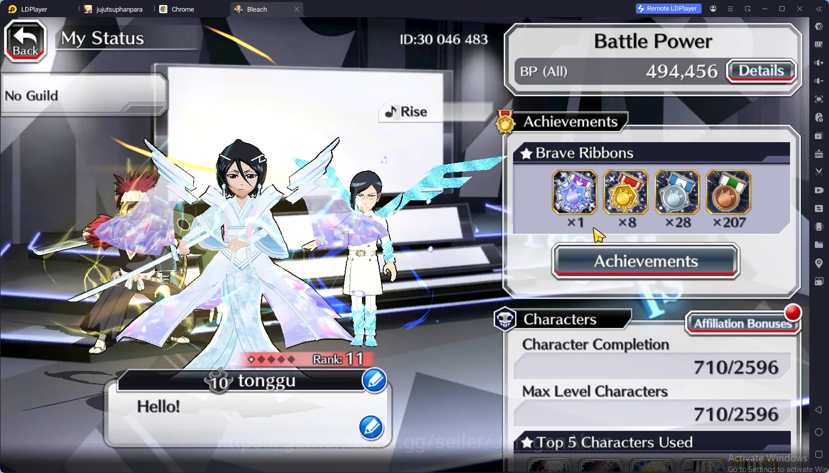 Bleach: Brave Souls Accounts Mid-Tier GLOBAL 16K Orb|6 Char 5/5(Renji TYBW25,Jushiro TYBW25,Etc) + Rukia 10th Anniv, Ichigo 2