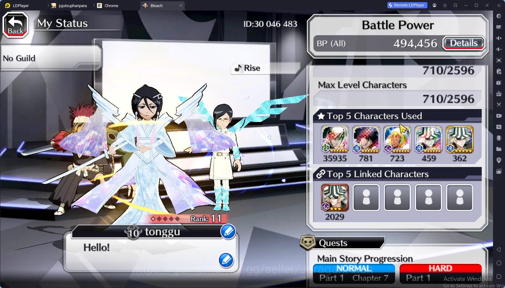 Bleach: Brave Souls Accounts Mid-Tier GLOBAL 16K Orb|6 Char 5/5(Renji TYBW25,Jushiro TYBW25,Etc) + Rukia 10th Anniv, Ichigo 6