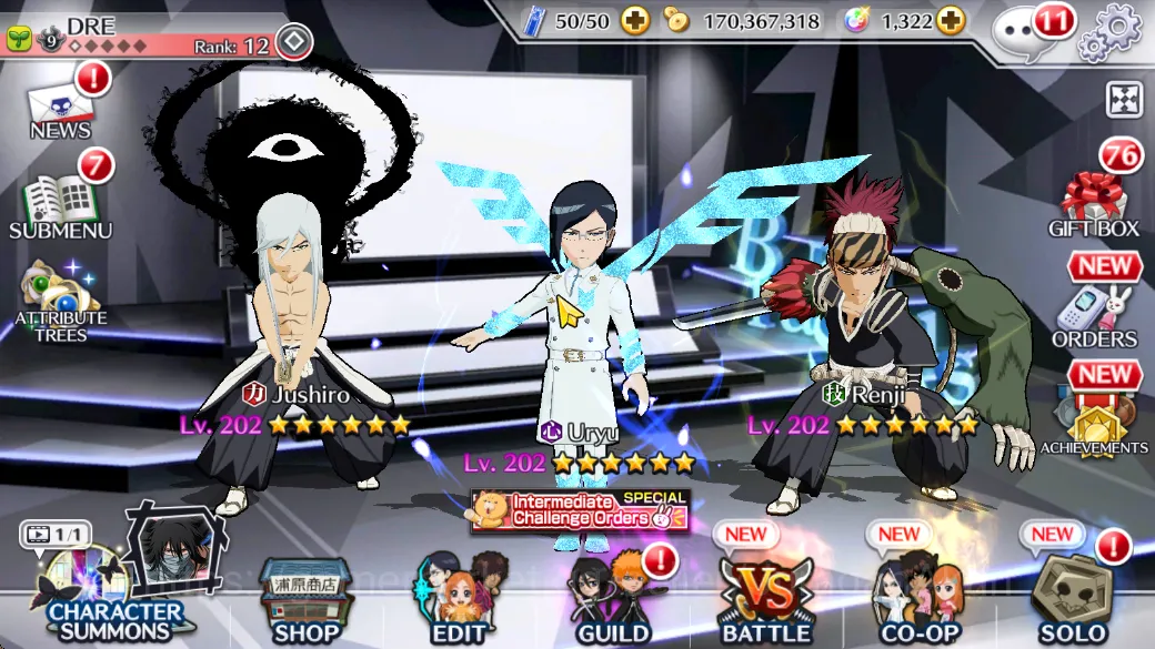 Bleach: Brave Souls Accounts High-End [GLOBAL]6 Char 5/5 (UryuTYBW25, Renji TYBW25, jushiro TYBW25, robert TYBW24, oh-Etsu 3
