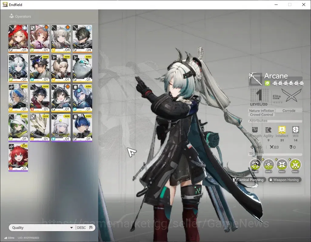 Arknights: Endfield Accounts Asia|Lv 2|3 SSR 2 Limited + 5(*6Weapon)|Arcane,Rossi|Ardelia+Sign|1 Selector ON|Male MC|Log 1