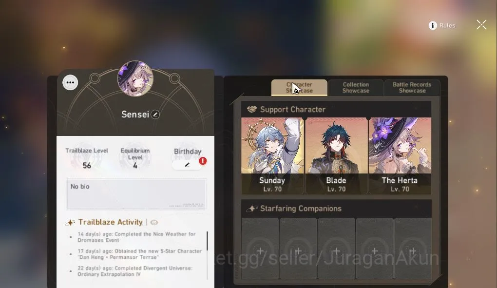 Honkai Star Rail Accounts Mid Game ASIA|TL 56| 6 Limited |Sunday,The Herta,Kafka,Ruan Mei,Dan Heng PT,Archer|MC 3