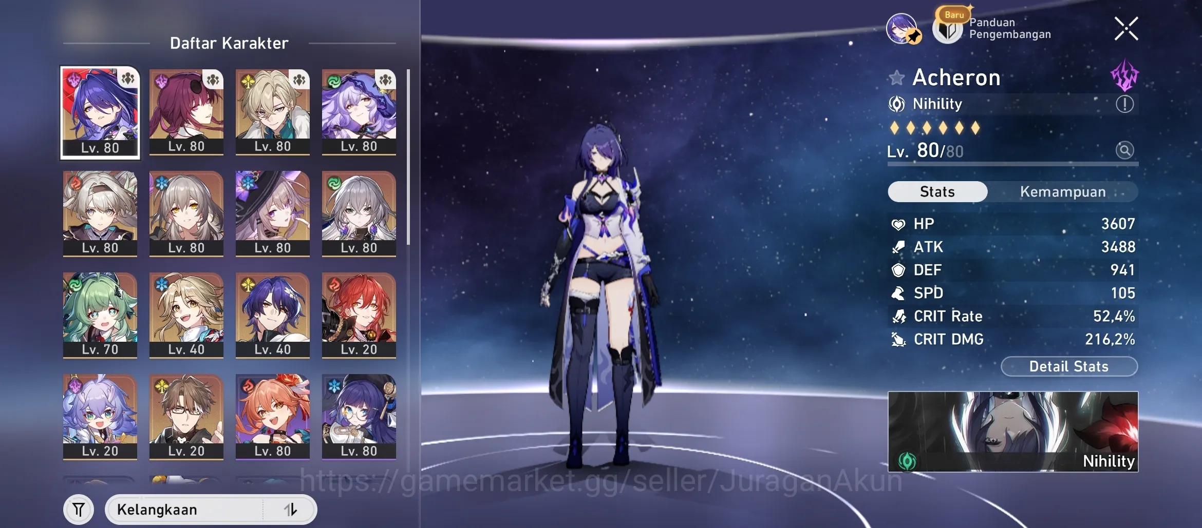 Honkai Star Rail Accounts End Game Asia [TL69] 8 Limited (Acheron E2+Sign, The Herta+Sign, Kafka+Sign, + 1 Golden Companion 2