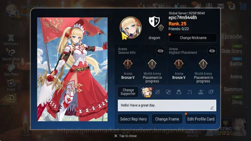 Global Unverif|Fresh Starter|ML AstromancerElena,DD Ray)Lidica,Feene,etc|BlesOn|PohOn|LogStove(ES1901) Epic Seven Mid-Tier Global Unverif|Fresh Starter|ML AstromancerElena,D image 1