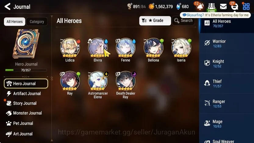 Epic Seven Accounts Mid-Tier Global Unverif|Fresh Starter|ML AstromancerElena,DD 2