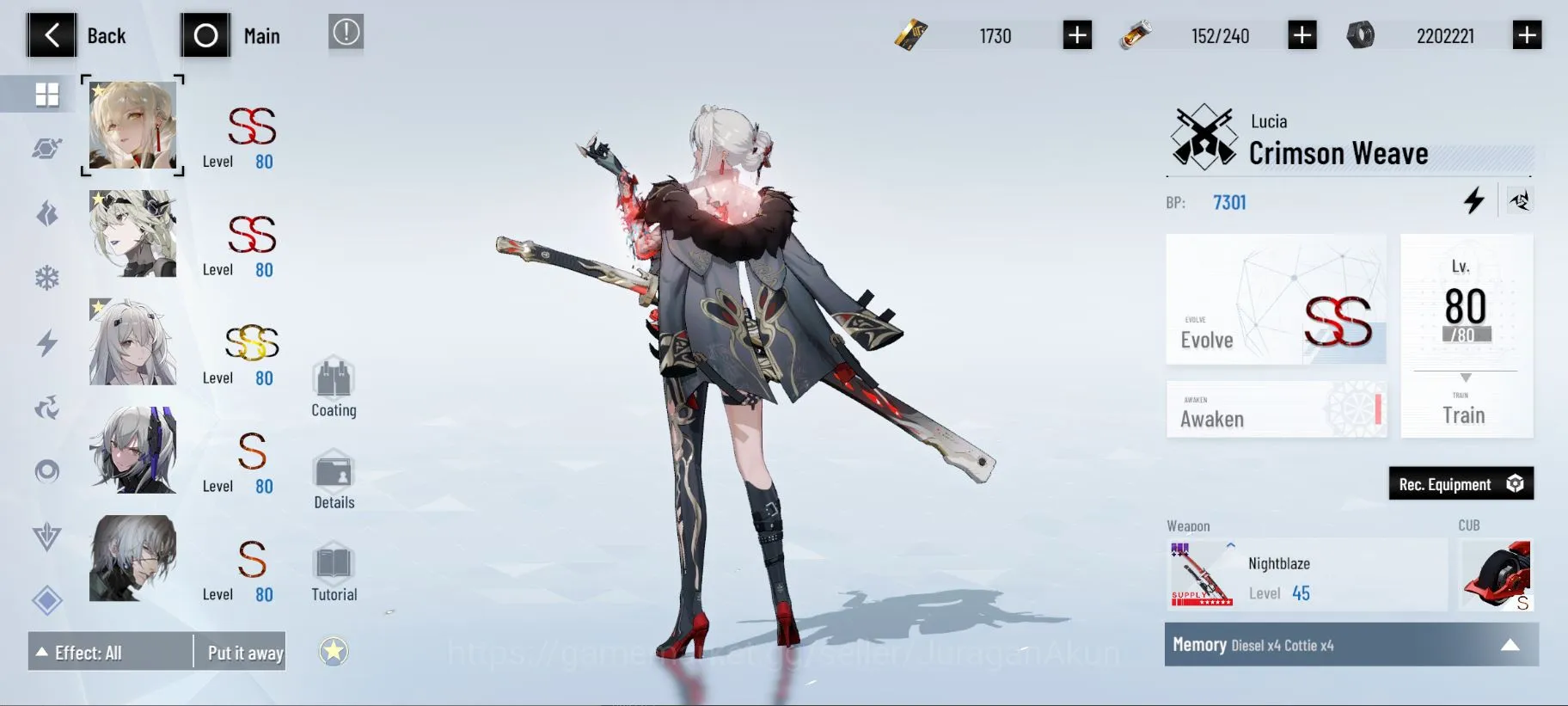 Punishing: Gray Raven Accounts End-Game ASIA |SS Lucia+SignR1+CUB+Coat,SS Stigmata+Sign.SSS 5