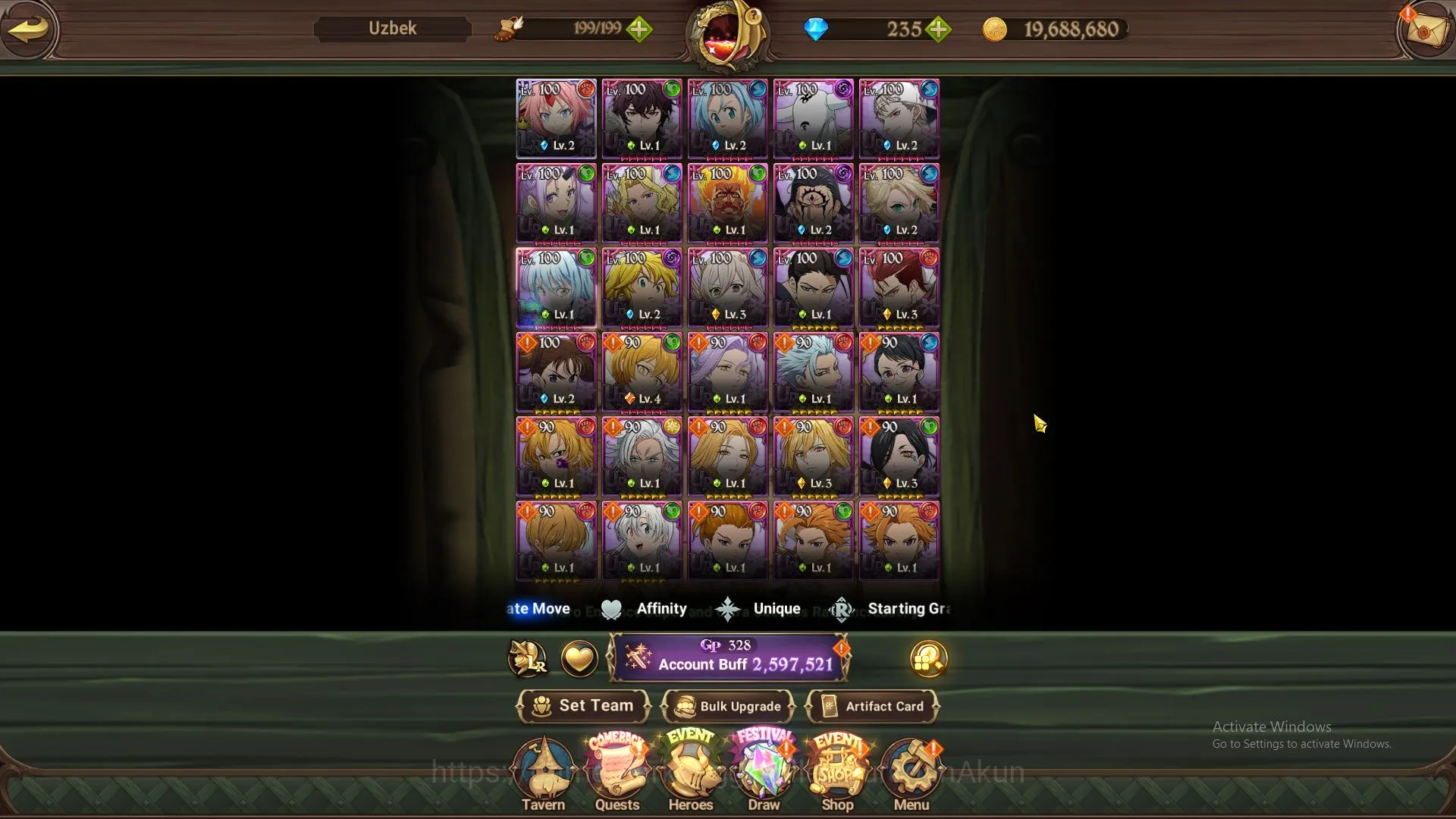 The Seven Deadly Sins: Grand Cross Accounts Midgame ASIA|2,5M CC|1 LR+4 UR+Many Collabs+235 2