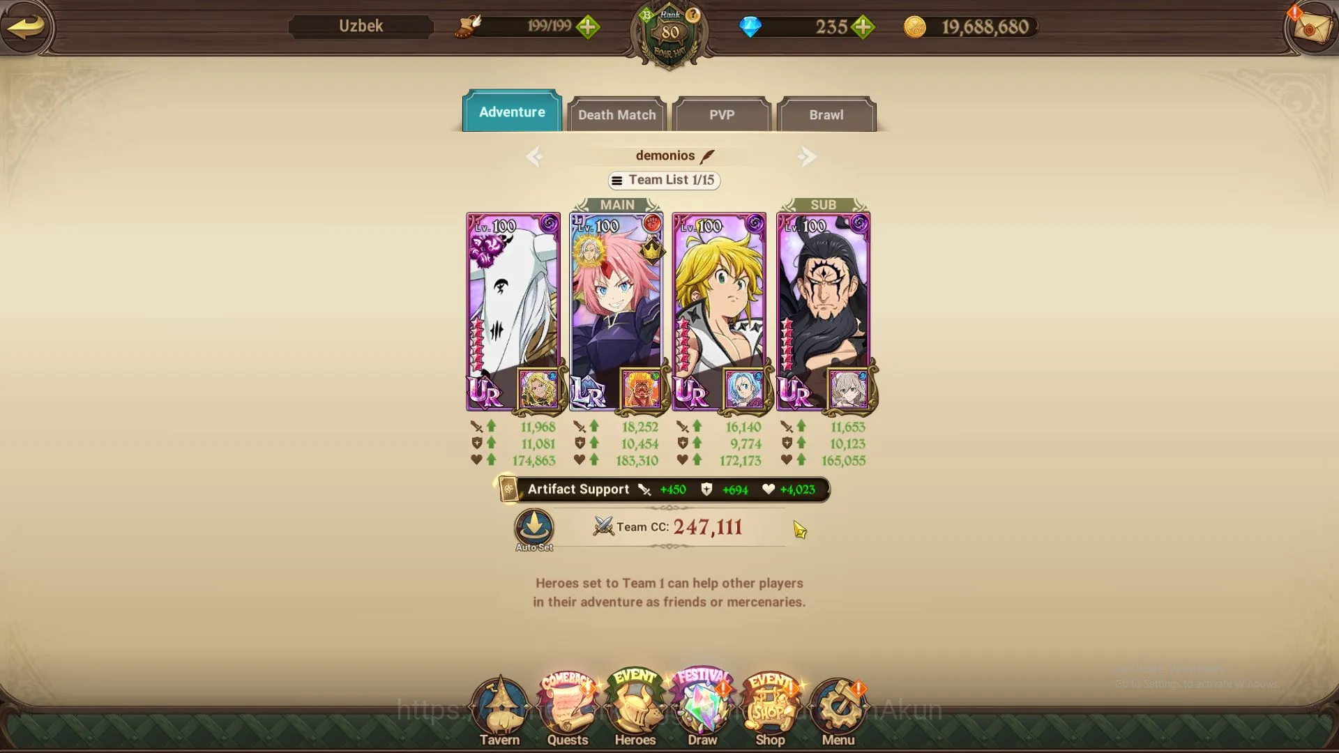 The Seven Deadly Sins: Grand Cross Accounts Midgame ASIA|2,5M CC|1 LR+4 UR+Many Collabs+235 4