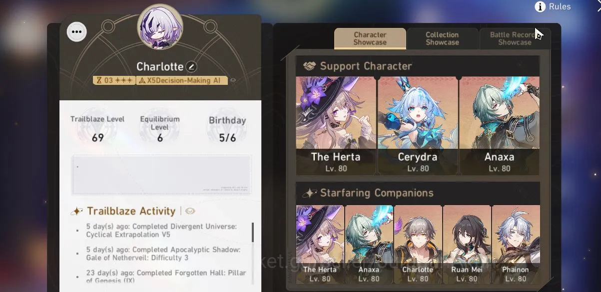 Honkai Star Rail Accounts ASIA|TL 69|7 Limited|[AnaxaE1+Sign,The Herta+Sign, image 1