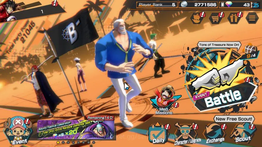 One Piece Bounty Rush Accounts Mid-Tier Global| 7 META EX|Divine Depart Shanks,FR Shanks,Hero D Garp,Sword Kizaru Etc|Rank 3