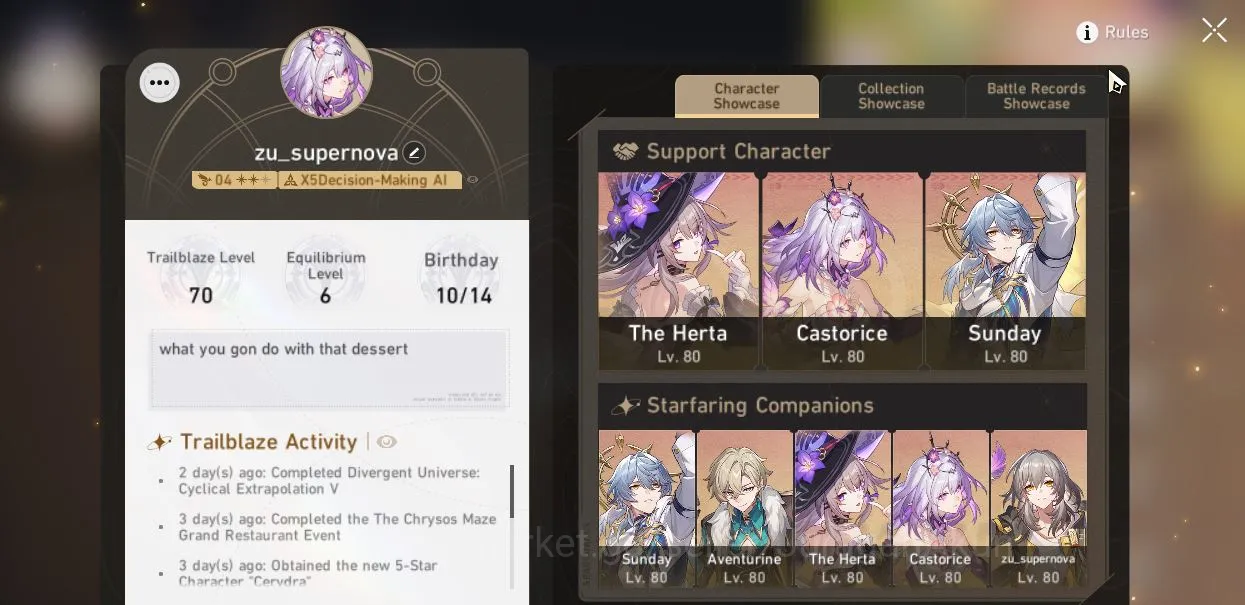 Honkai Star Rail Mid Game ASIA|TL70|14 Limited[(The Herta+Sign,Sunday+Sign,C image 1