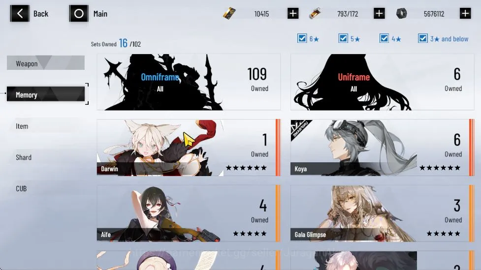 Punishing: Gray Raven Accounts Starter NA | 10K BC + 3K GoldenCard + 8K BlueCard | LuciaCW, Camu, Feral | Chapter 2 |Char 5