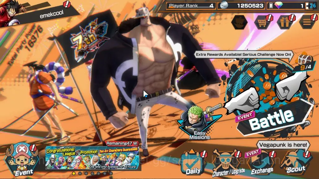 One Piece Bounty Rush Accounts Mid-Tier Global| 4 META EX | Daimyo Oden, Seraphim S-Snake, Onigashi Zoro, Gear Five MD Luffy