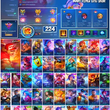Mobile Legends: Bang Bang Accounts 🔥 #4076 🔥 💎 224 Skins 👑 KOF Paquito Terry Bogard ⚔️ Collector Natalia Warrioress