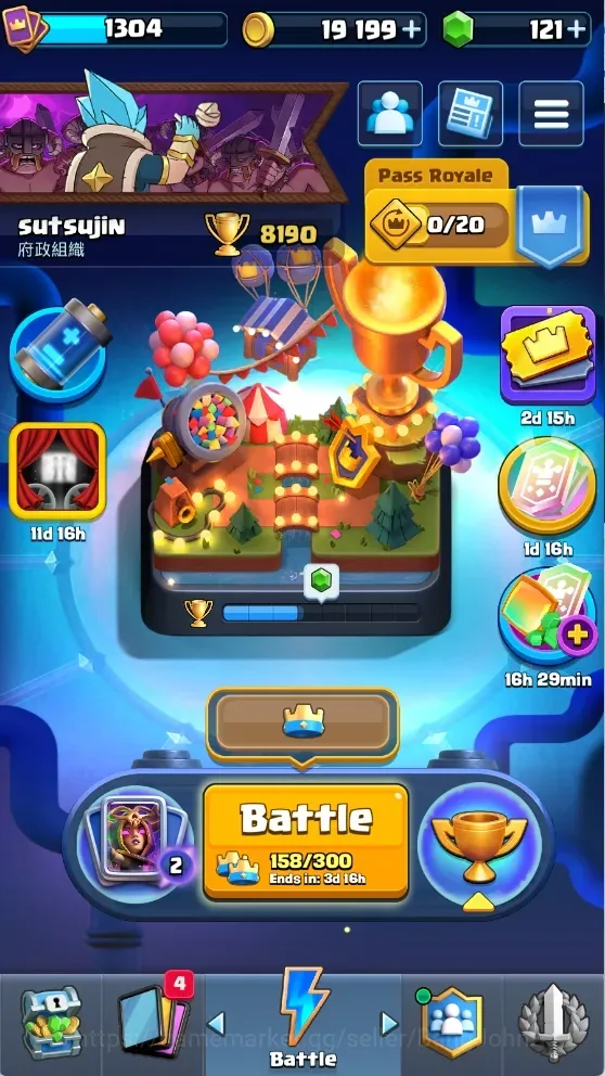 Clash Royale Accounts High-End Trophy 8190|CL 1304|KTL 13|122 Cards|7 Champ|2 Hero|12 Evo|Arena 21|121 Gems+15K 1