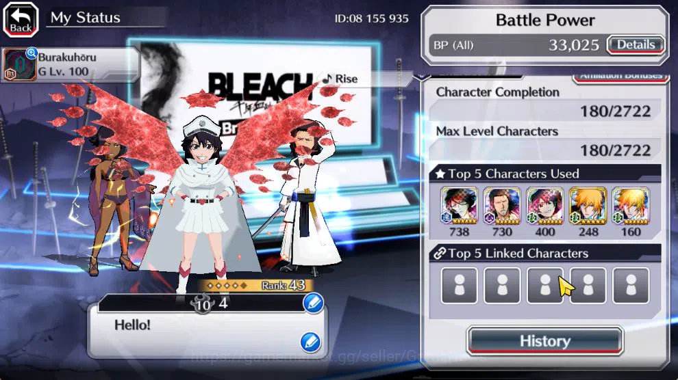 Bleach: Brave Souls Accounts Starter [GLOBAL]6K Orbs+Fresh All Story|Bambietta TYBW26,Yoruichi 25Swimsuit,Stark Fierce,Cang 3