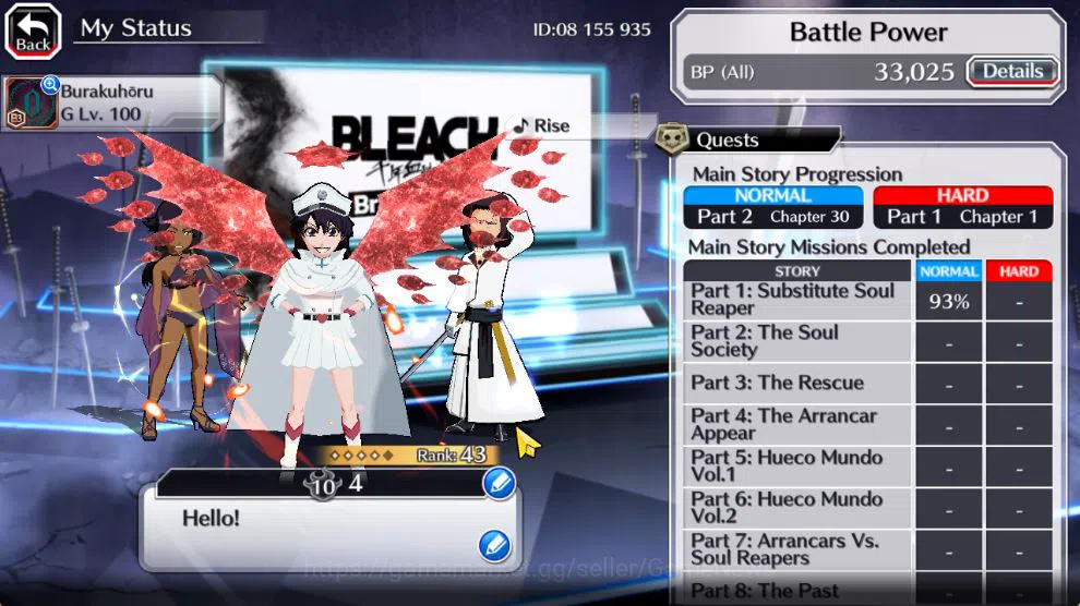 Bleach: Brave Souls Accounts Starter [GLOBAL]6K Orbs+Fresh All Story|Bambietta TYBW26,Yoruichi 25Swimsuit,Stark Fierce,Cang 4