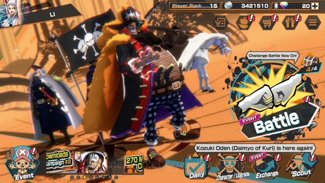One Piece Bounty Rush Accounts High-End Android |PR 15|5 Ex|2 Max|Rob Lucci,S-Snake,Yamato,D.Teach,D.Roger|RD 20|LogBandai 1
