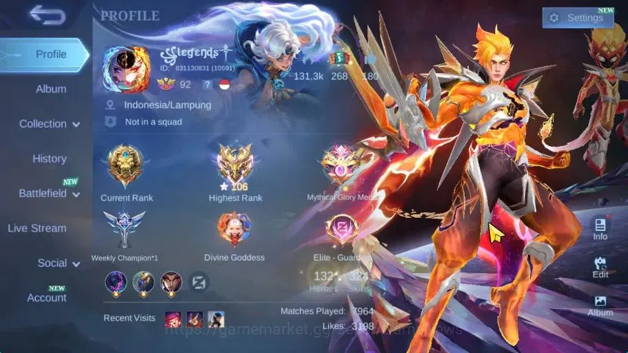 Mobile Legends: Bang Bang Accounts Hero 132|Skin 324|511 Dm|High Immo 106|Legend Luno image 2