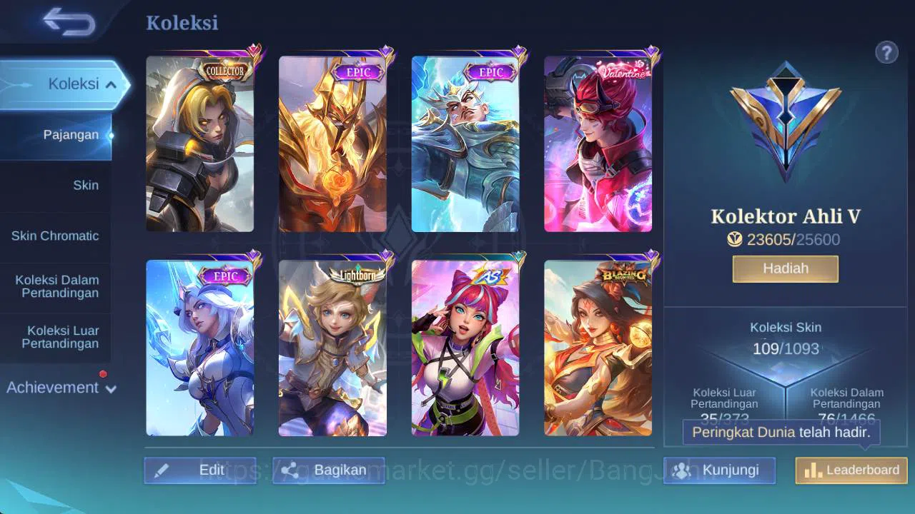 Mobile Legends: Bang Bang Accounts Skin 109, Hero 67, CC nata, epic karrie, Valentine image 2