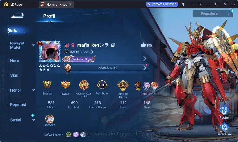 Honor of Kings Accounts GLOBAL |112HR|168SK|Legend Wukong,Sunce,LiXin|KIC  image 3
