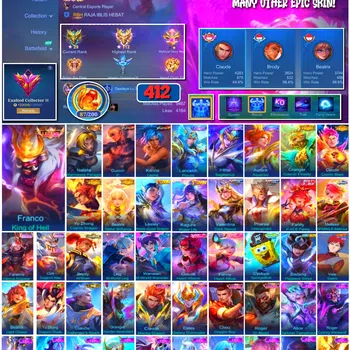 Mobile Legends: Bang Bang Accounts 🔥 #4025 🔥 412 Skins 💎 Legend Franco King of Hell 👑 Exalted Collector III ⚔️ 4 Prime