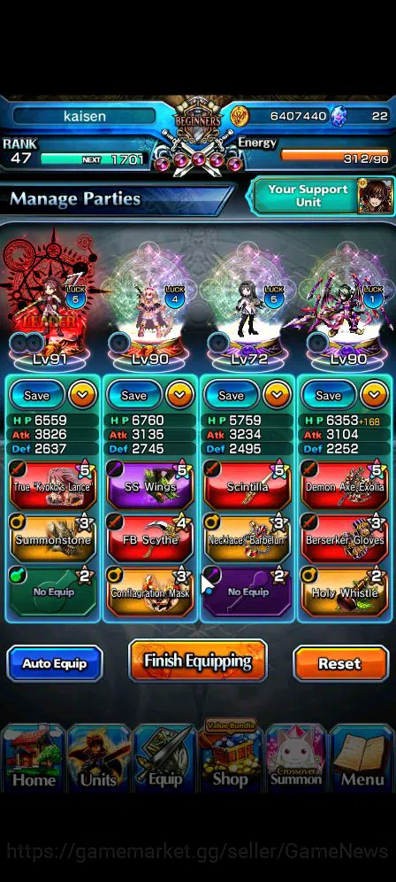 Grand Summoners Accounts Starter Global|Rank 47|Starter|3 Ascend| Kyoko Sakura+TW,Charlotte Embers of Ambition,Homura Akemi 3