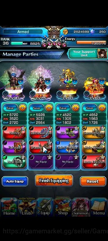 Grand Summoners Accounts Mid-Game Global | 250 cc | Rank 36 | 2 Ascend | Demon Lord Vox,Demon Edge Berwick | Lpot 23 |Check 3