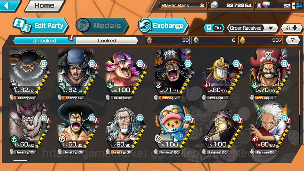 One Piece Bounty Rush Accounts Starter Global|4 EX|TFE Marshal D Teach,KOP Gol D. Roger,BP Kuzan,T5E St. Saturn |Rank 3