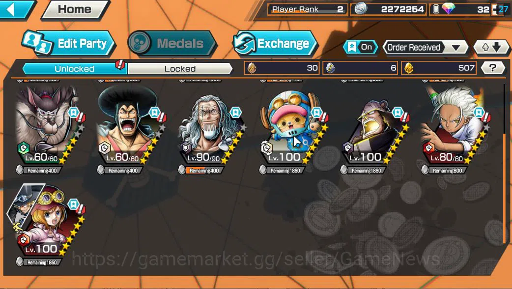 One Piece Bounty Rush Accounts Starter Global|4 EX|TFE Marshal D Teach,KOP Gol D. Roger,BP Kuzan,T5E St. Saturn |Rank 4