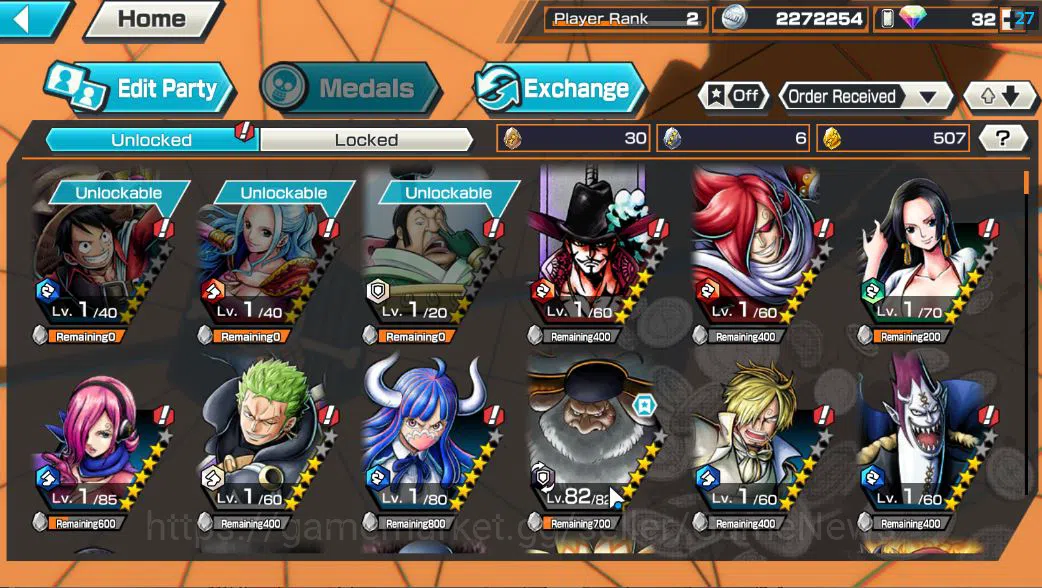 One Piece Bounty Rush Accounts Starter Global|4 EX|TFE Marshal D Teach,KOP Gol D. Roger,BP Kuzan,T5E St. Saturn |Rank 5