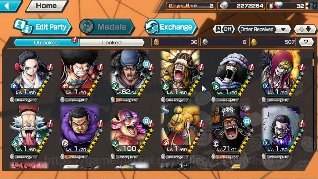 One Piece Bounty Rush Accounts Starter Global|4 EX|TFE Marshal D Teach,KOP Gol D. Roger,BP Kuzan,T5E St. Saturn |Rank 6