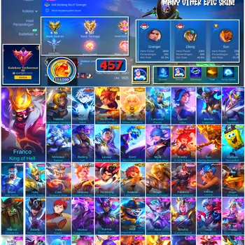 Mobile Legends: Bang Bang Accounts #4527 457 Skins | Franco King of Hell (LEGEND) | Harith Killua (HUNTER X HUNTER) | Karina