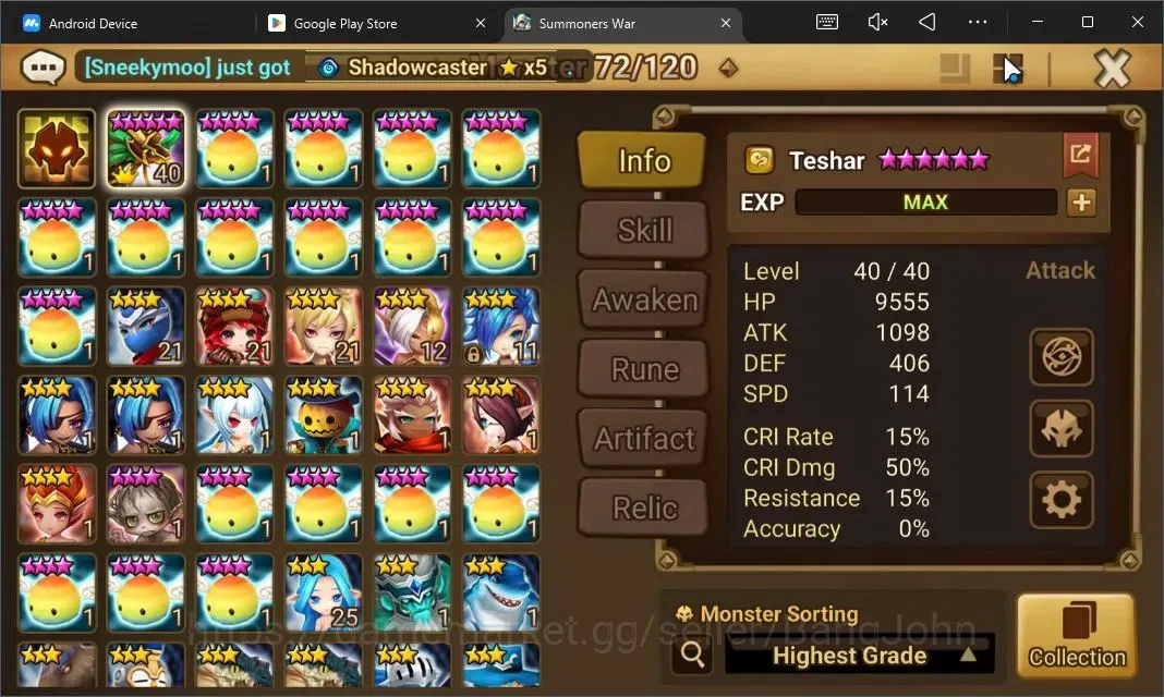 Summoners War: Sky Arena Accounts Starter GLOBAL | NB 5 TESHAR,Starter Gacha 115 12Y+160 11Y Scrool, 3 Legendary All 2